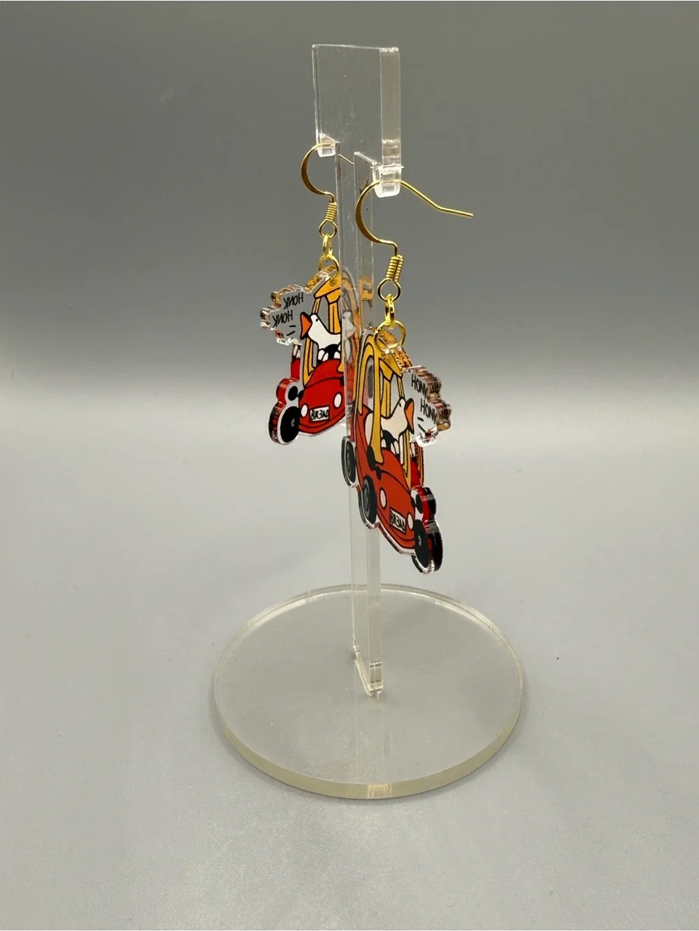 Cute Red Toy Car Goose Earrings - Handmade #E0454C